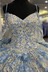 Jeanette | Exquisite Blue and Gold Quince Dresses with Glitter Elegance - Light Blue - PromDressClub